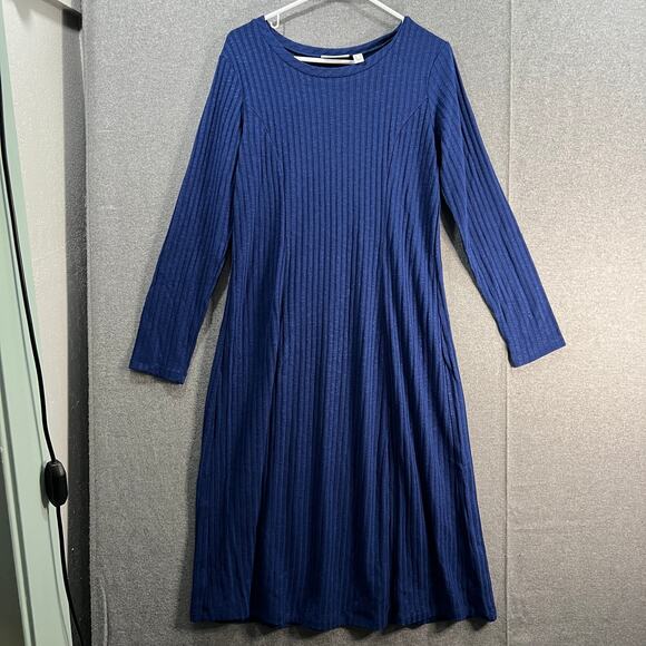 Susan Graver Heather Sweater Rib Knit Scoop Neck Dress Dark Royal Blue Small - Picture 1 of 9